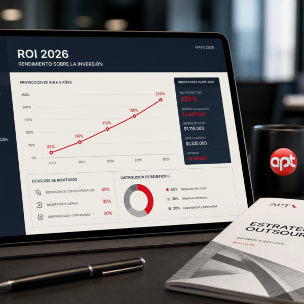 El impacto del Outsourcing de TI en la estructura de costos corporativos. Se observa cómo la transición a servicios gestionados permite una optimización del retorno de inversión (ROI) mediante la reducción de riesgos y el aumento de la productividad global.